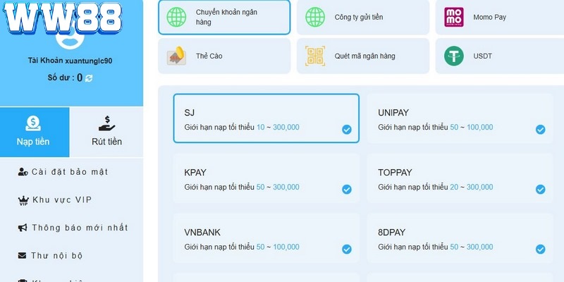 Nhiều cách giao dịch nạp tiền hiện hỗ trợ