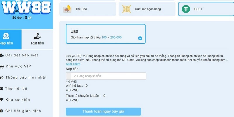Sử dụng USDT giao dịch an toàn cao tại WW88